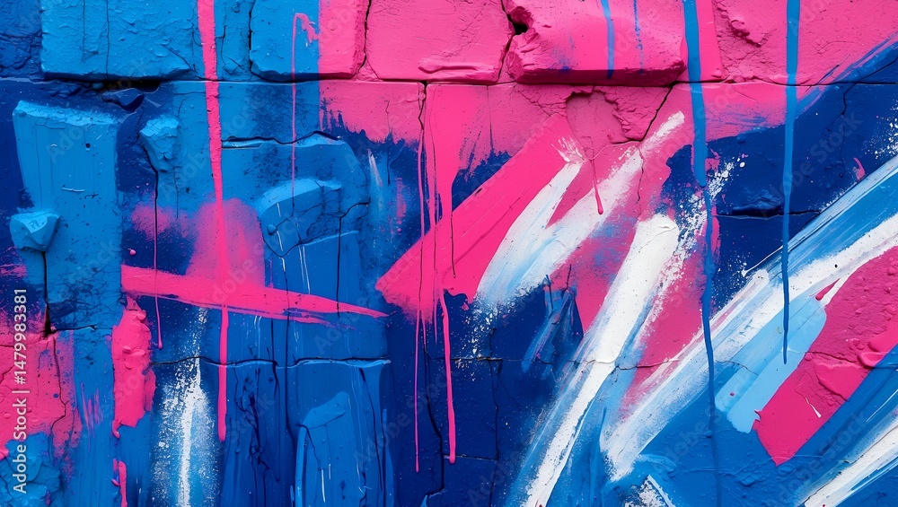 Naklejka premium Vivid abstract graffiti with blue pink and white brushstrokes