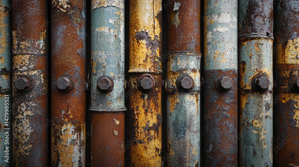 Rustic metal tubes arranged in a vertical row. Rustic metal tubes arranged in a vertical row.