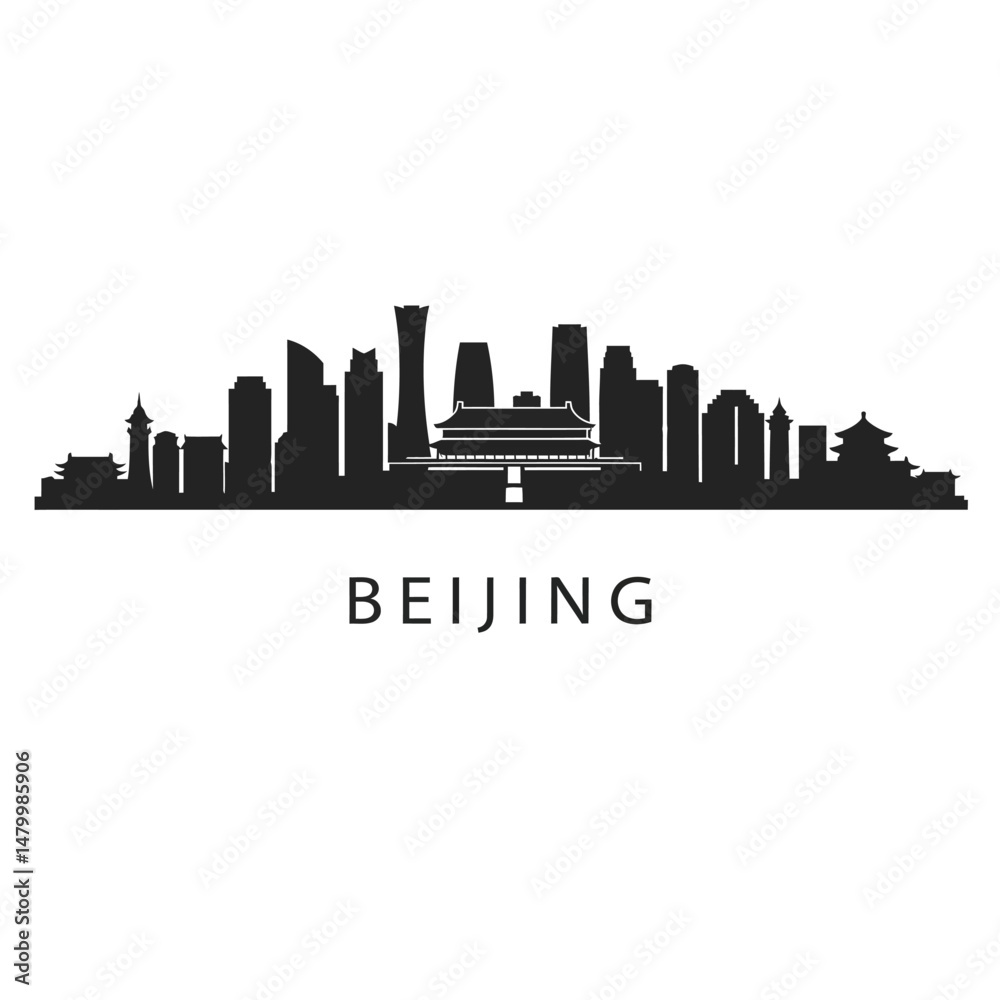 Naklejka premium Beijing Skyline Vector with China, Cityscape, and Landmark.