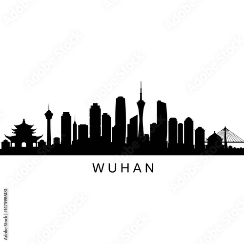 Wuhan Skyline China Black Silhouette.