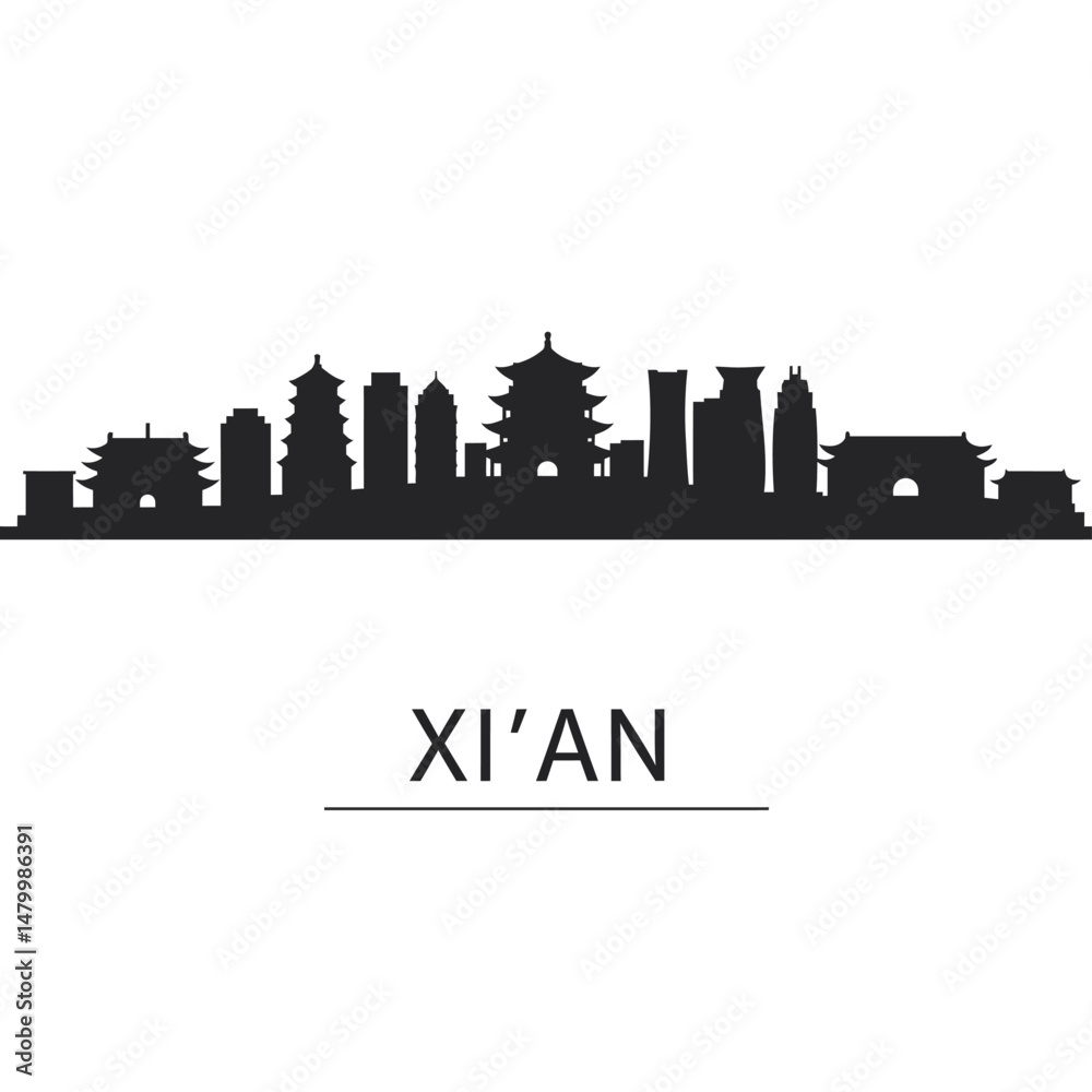 Obraz premium Xian Skyline China city silhouette.