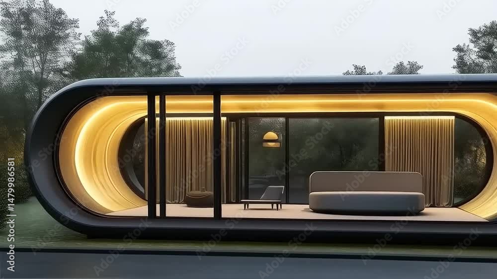 Stylish Prefab Home Design with Unique Capsule Shape and Modern Interiors Showcase