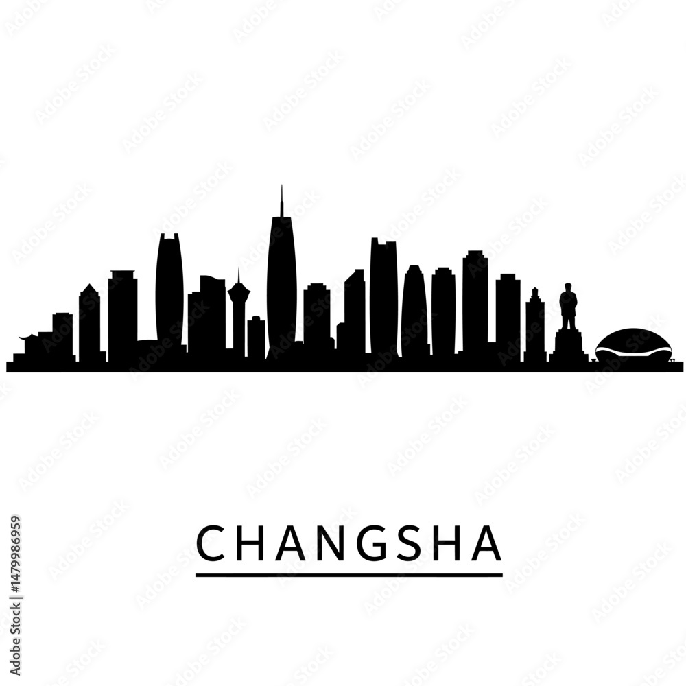 Naklejka premium Changsha China Skyline Black Silhouette.
