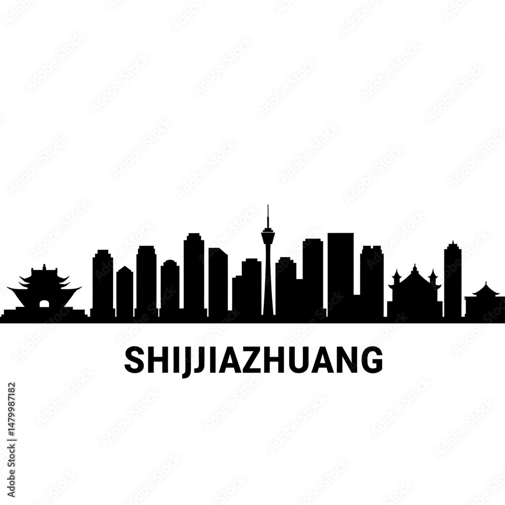 Naklejka premium Shijiazhuang Skyline Vector with China Cityscape.