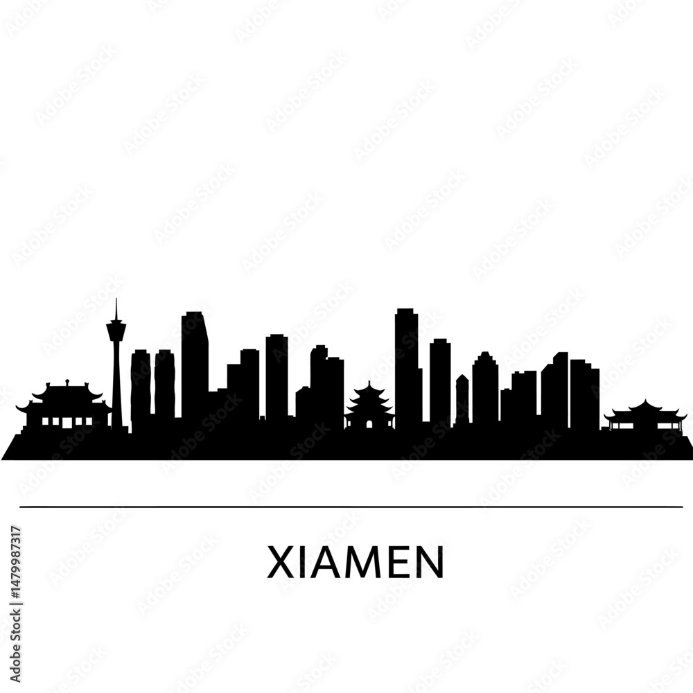 Naklejka premium Xiamen Skyline China City Silhouette.