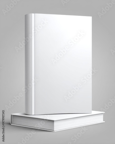 Two Blank White Books Stacked on Top of Each Other in Studio Setting with Soft Lighting and Simple Background
