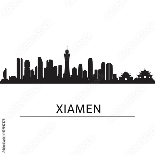 Xiamen China Skyline Black silhouette.