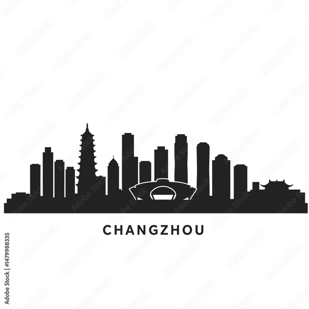 Naklejka premium Changzhou Skyline Silhouette with Cityscape, and China.