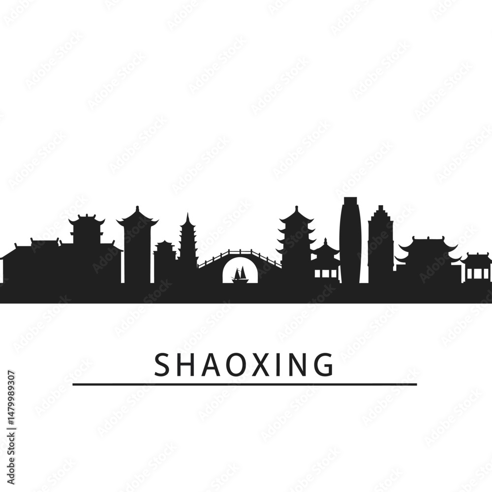 Fototapeta premium Shaoxing Skyline with China Black Silhouette.