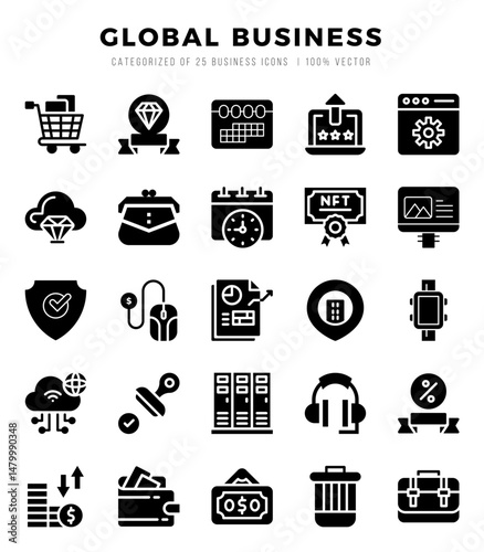 Global Business Glyph icons. Vector Glyph illustration.