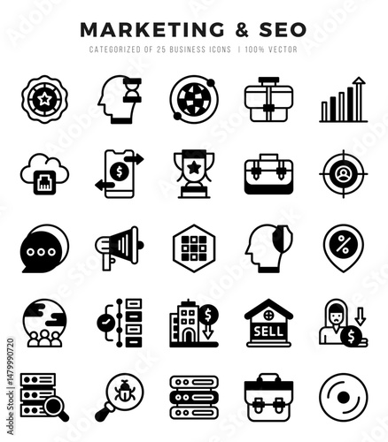 Marketing & SEO icons Pack. Lineal Filled icons set. Marketing & SEO collection set.