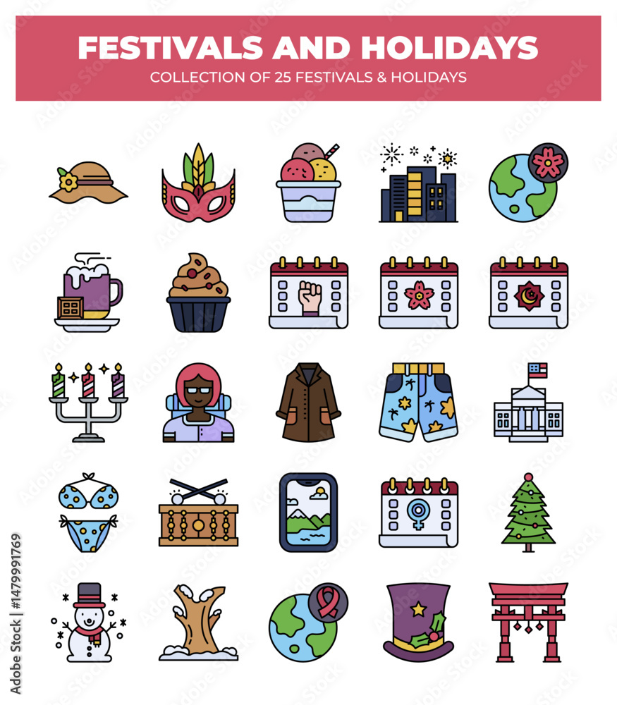 Obraz premium Collection of 25 Festivals and Holidays. A vibrant celebration of global cultures and traditions