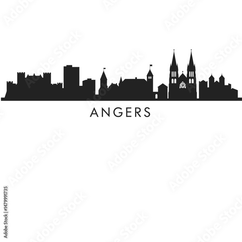 Angers skyline silhouette France city view.