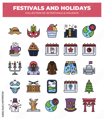 Collection of 25 Festivals and Holidays. A vibrant celebration of global cultures and traditions