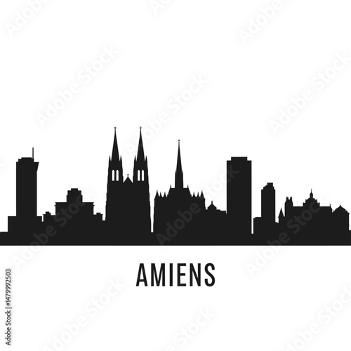 Amiens Skyline Silhouette with Black, and France.