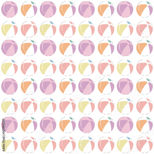 Playful seamless vector pattern featuring colorful inflatable beach balls. Perfect for summer-themed designs, children's products, and fun branding projects.  for playful patterns!