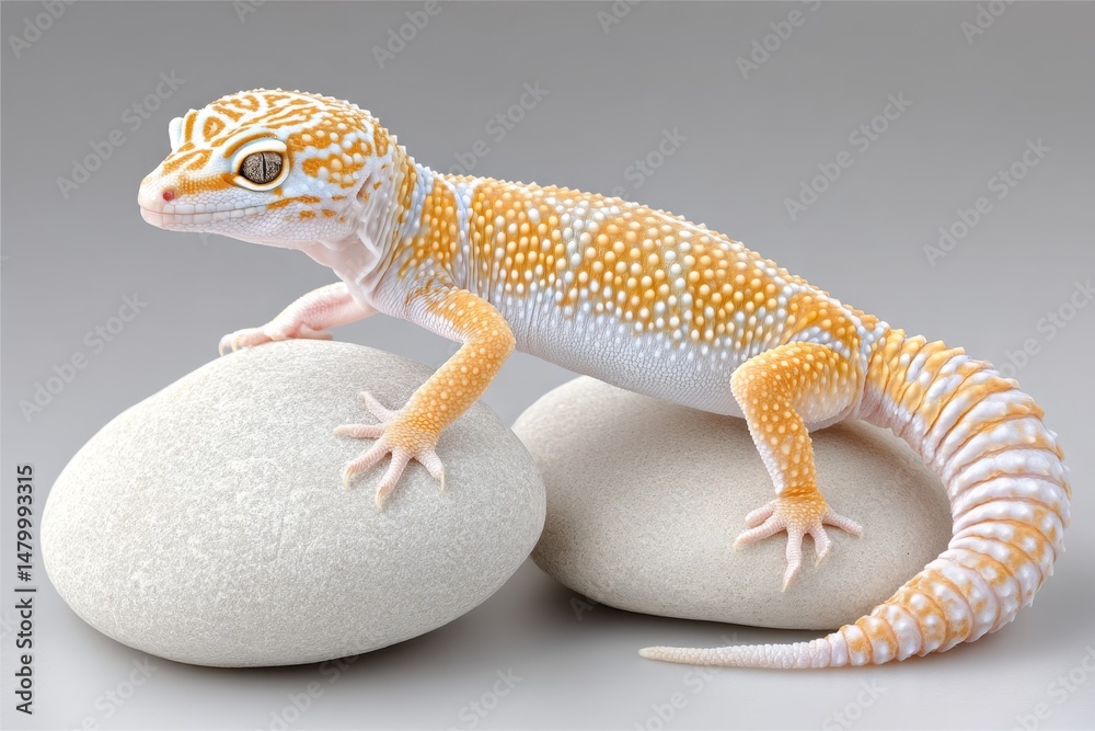 Fototapeta premium A leopard gecko on rocks showing off its unique spotted skin