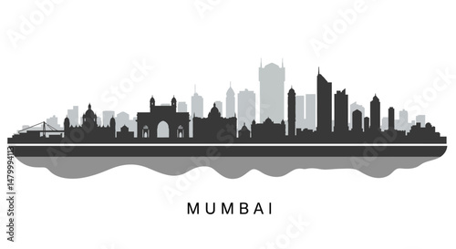 Mumbai skyline silhouette India cityscape vector.