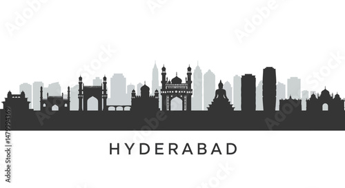 Hyderabad India Skyline with Cityscape Silhouette.