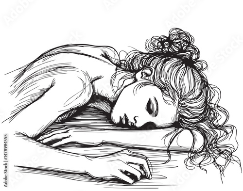 a very thin girl with anorexia and depression. Sketch