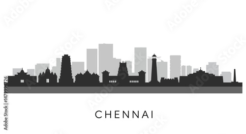 Chennai Skyline India City Silhouette Vector.