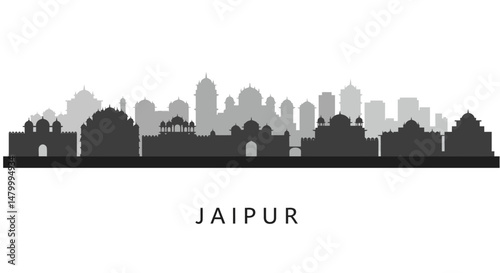 Jaipur Skyline Cityscape Silhouette Vector.