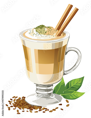 Layered Coffee with Whipped Cream and Matcha - Vector Illustration