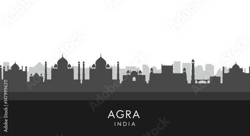 Agra India Skyline Taj Mahal Landmark.