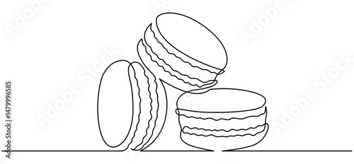 Group of macarons line drawing. Hand-drawn sweet dessert line art. Hand drawn vector illustration with editable stroke. Isolated on transparent background.
