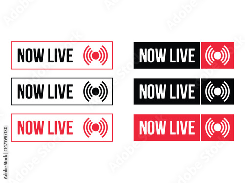 set of now live streaming symbol icon design vector isolated transparent background