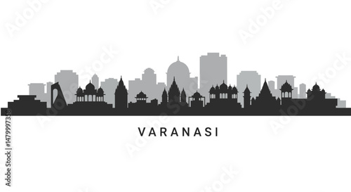 Varanasi Skyline India City Silhouette Vector.
