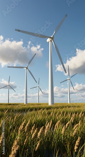 Wind Turbines in Golden Wheat Field: Clean Energy Power