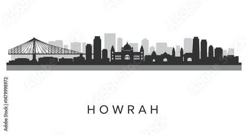 Howrah Cityscape Silhouette with West Bengal, and India.