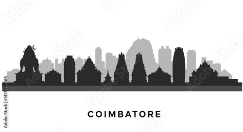 Coimbatore skyline silhouette with India, and buildings.