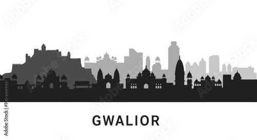 Gwalior with India Skyline Silhouette, and Vector.