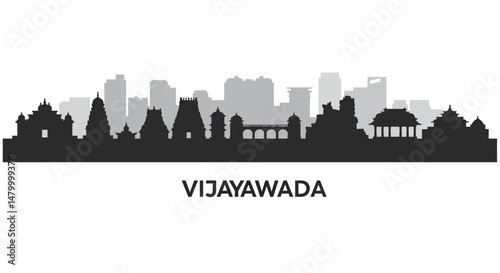 Vijayawada Skyline with Silhouette, Andhra Pradesh, and India.