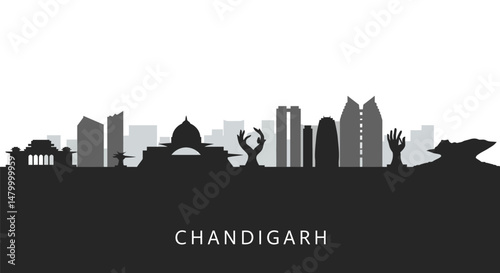 Chandigarh Skyline Silhouette with India Landmark.
