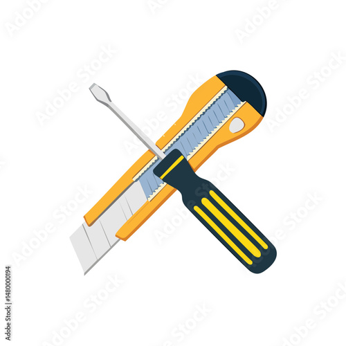 Utility Knife and Screwdriver Icon on White Background - Minimalist Tool Illustration.