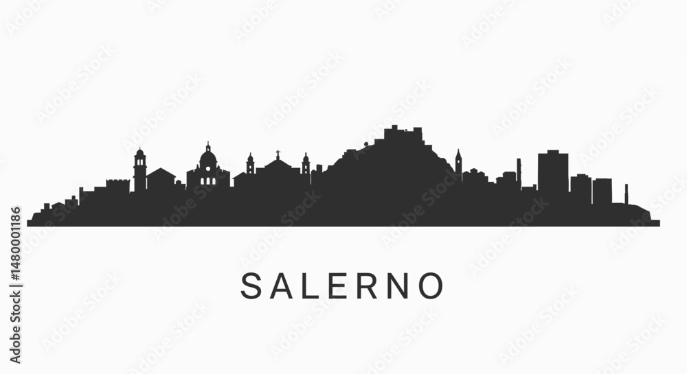 Obraz premium Salerno Italy Skyline Silhouette Vector.