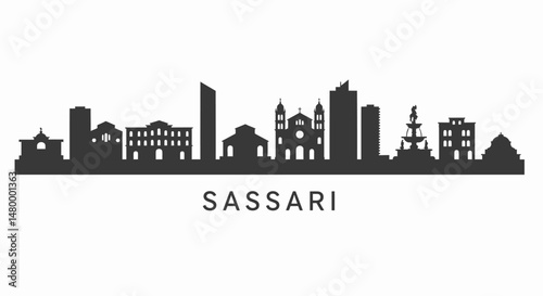 Sassari Skyline Silhouette with Italy, and Cityscape.