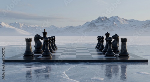 Chess Pieces on Icy Surface