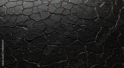 Closeup of a Cracked Black Surface with Textured Details