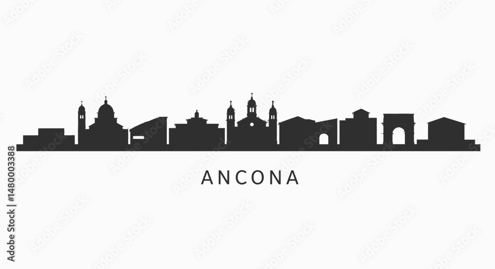 Fototapeta premium Ancona skyline silhouette with Italy city view.