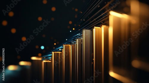 Golden Abstract Bars with Glowing Lights and Futuristic Vibes
