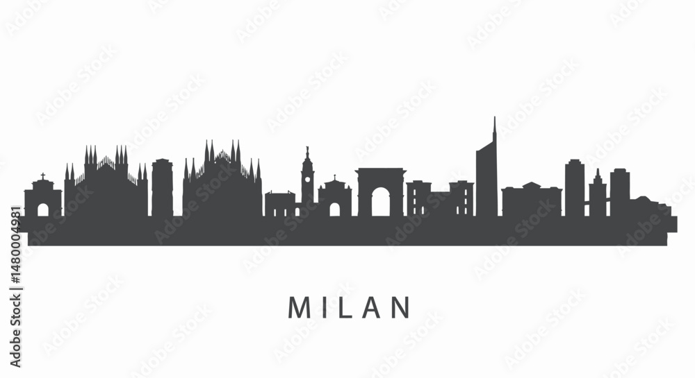 Naklejka premium Milan Skyline Silhouette with Italy, and Urban View.