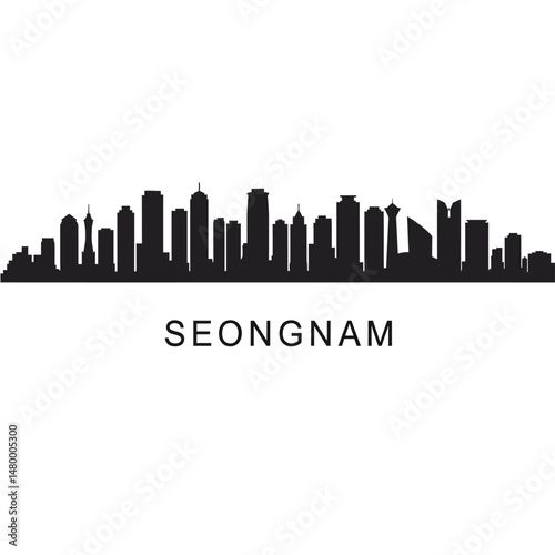 Seongnam with South Korea Skyline Black silhouette.
