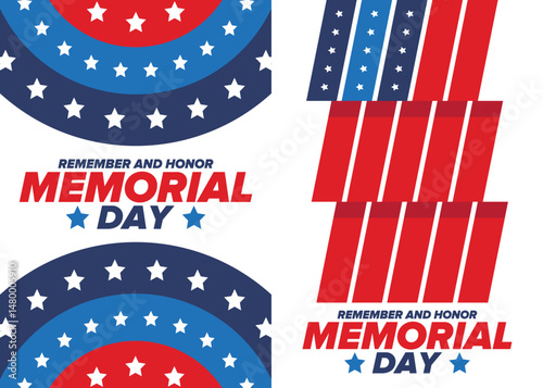 Memorial Day in United States. Remember and Honor. Federal holiday for remember and honor persons who have died while serving in the United States Armed Forces. Celebrated in May. Vector poster
