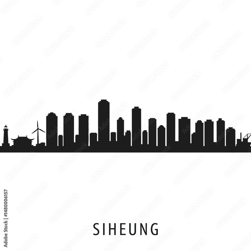 Naklejka premium Siheung City Skyline Silhouette with South Korea.