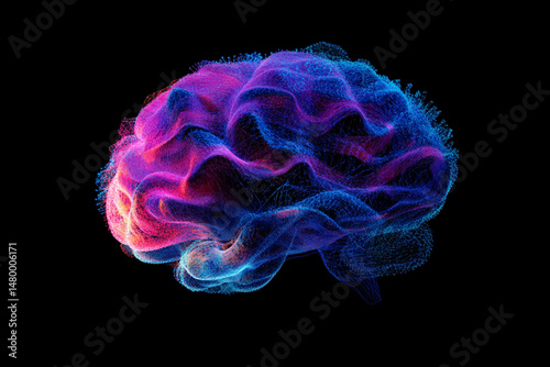 Abstract brain digital art glowing neon colors network connections