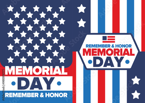 Memorial Day in United States. Remember and Honor. Federal holiday for remember and honor persons who have died while serving in the United States Armed Forces. Celebrated in May. Vector poster